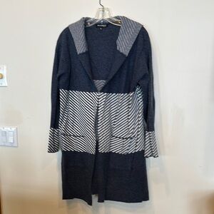 Piccadilly Blue and White Long Cardigan Sweater